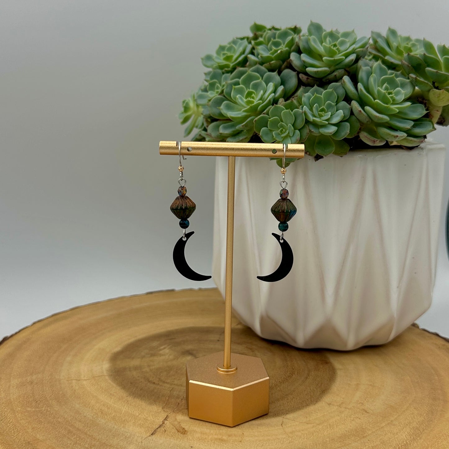 Mystical Crescent Moon Dangle Earrings