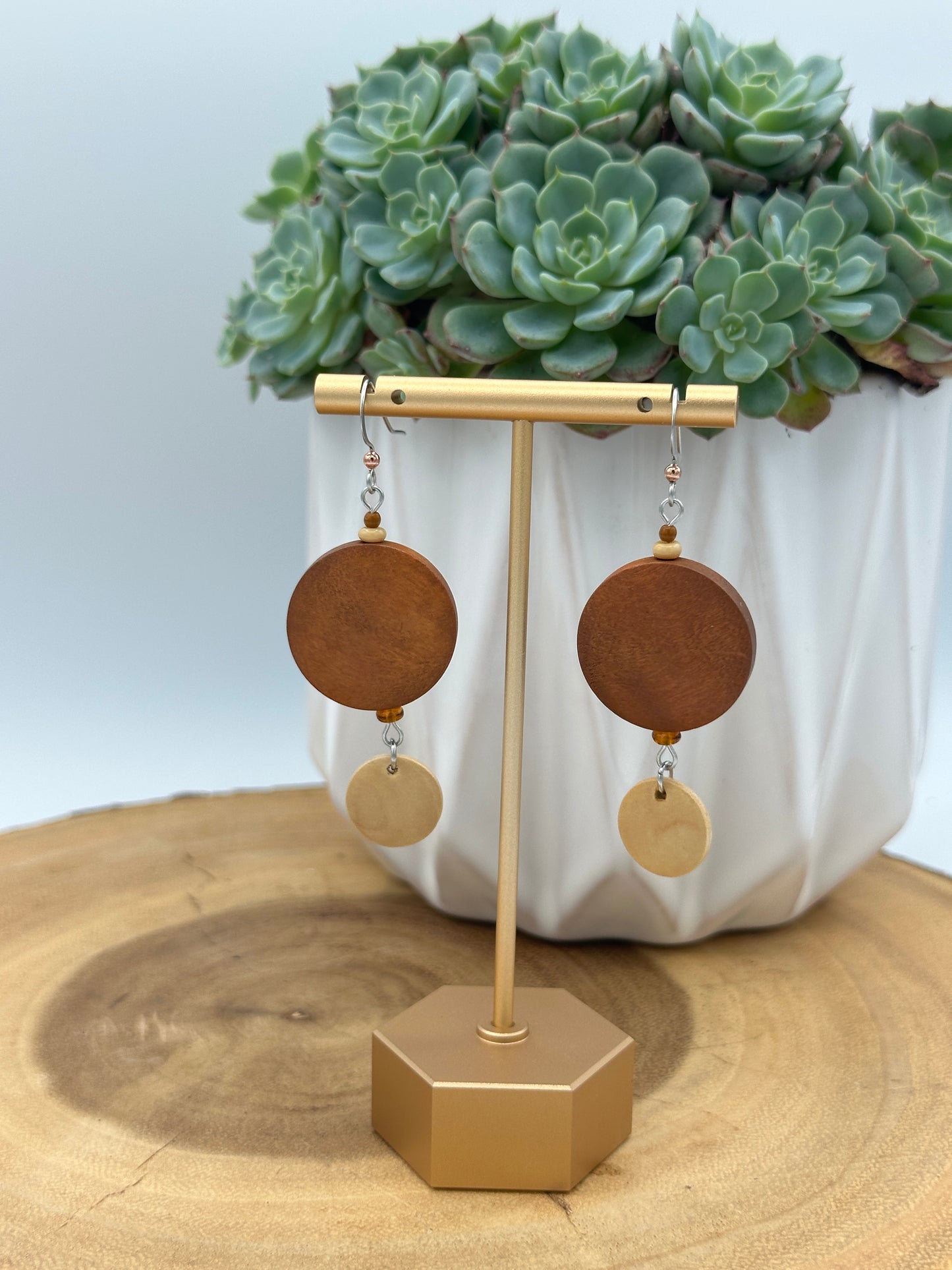 Natural Wood Disc Dangle Earrings