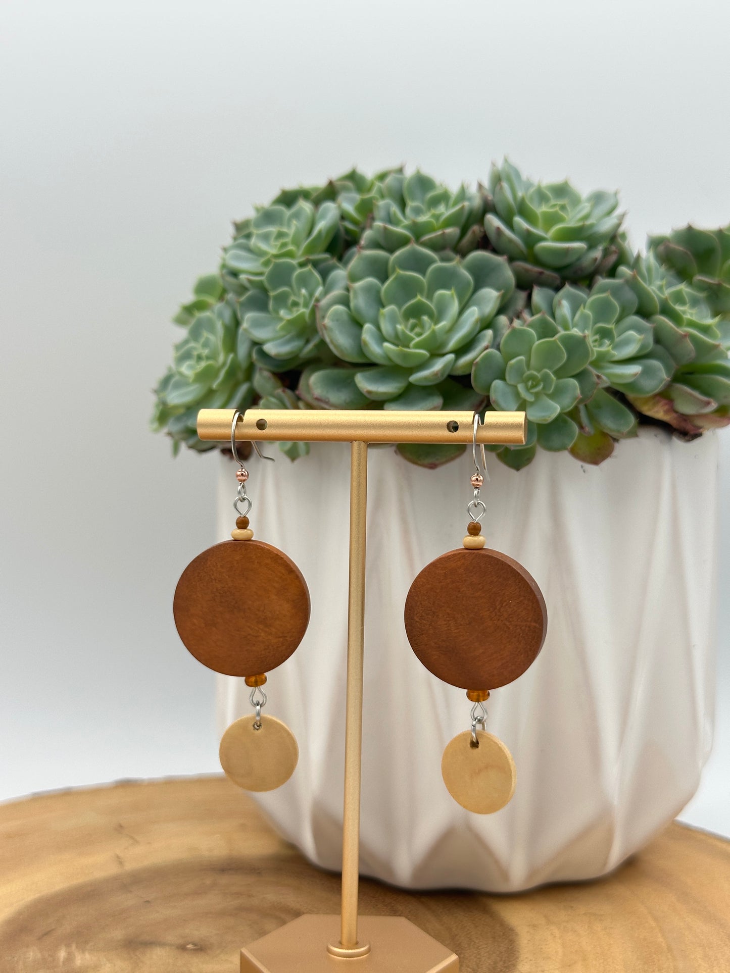 Natural Wood Disc Dangle Earrings