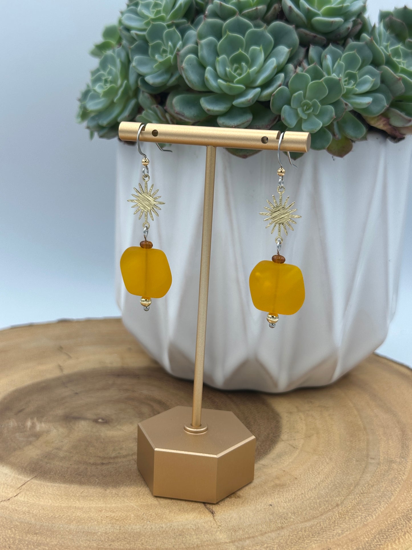 Sunny Yellow Dangle Earrings - Celestial Boho Statement Earrings