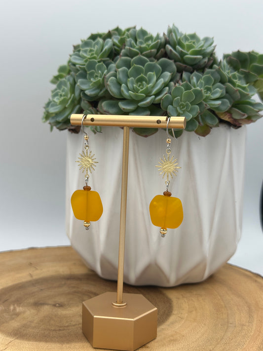 Sunny Yellow Dangle Earrings - Celestial Boho Statement Earrings