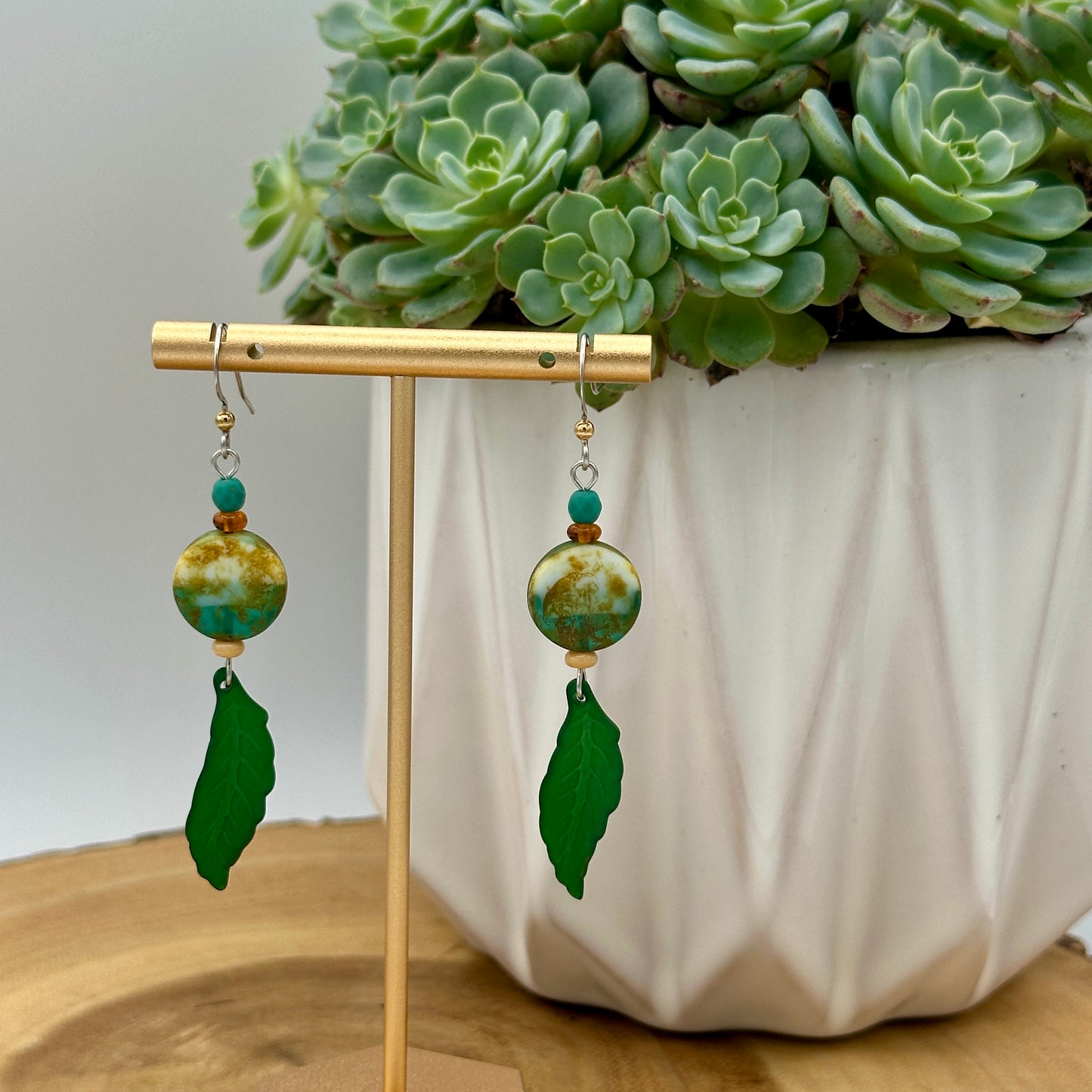 Green Leaf Earrings - Lightweight Boho Dangle Earrings