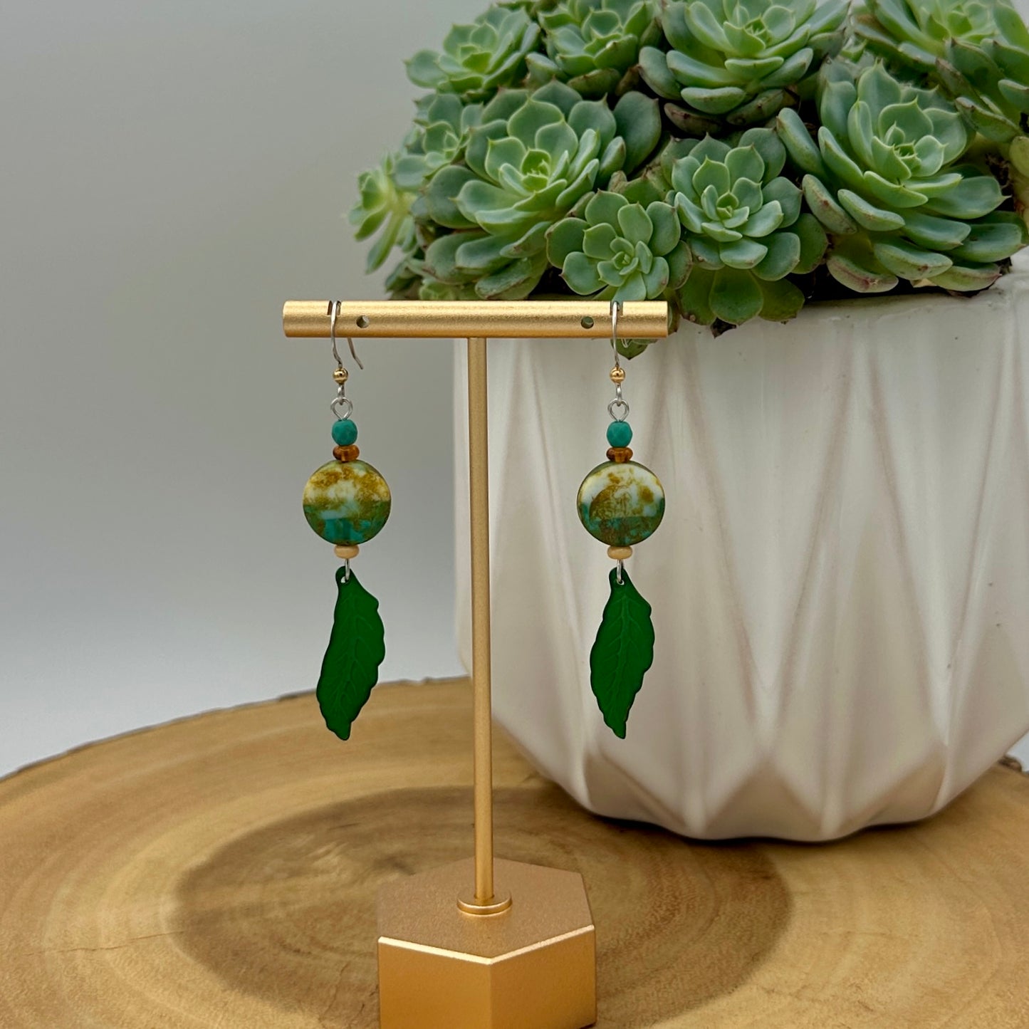 Green Leaf Earrings - Lightweight Boho Dangle Earrings