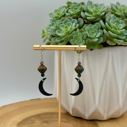 Mystical Crescent Moon Dangle Earrings