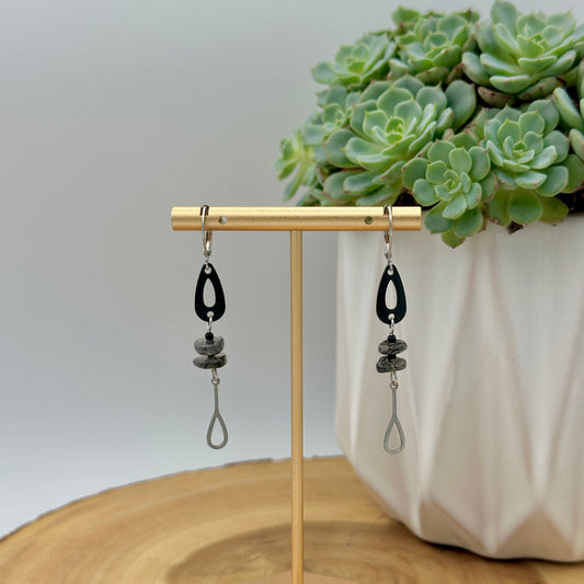 Dainty Tourmalinated Quartz - Geometric Dangle Drop Earrings