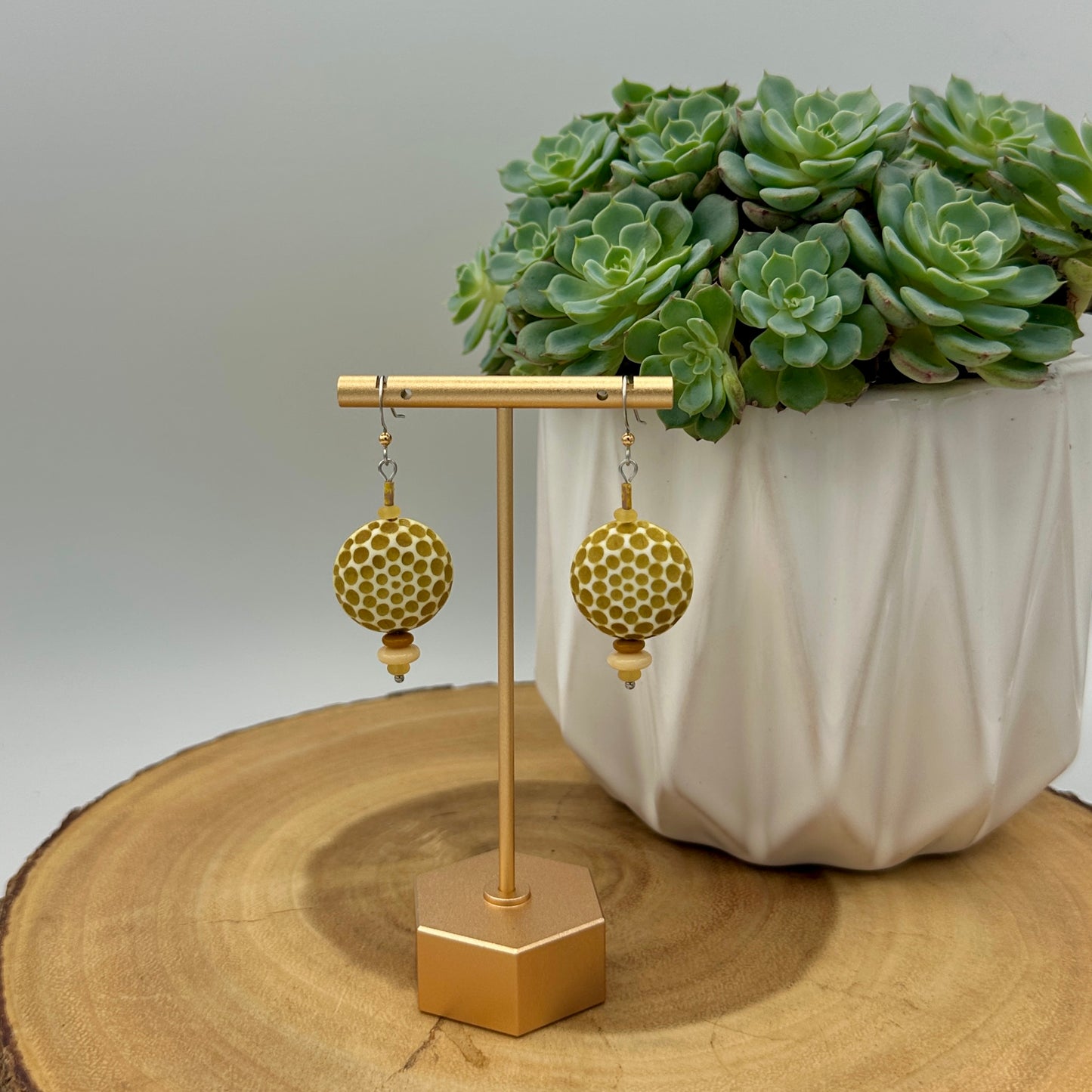 Golden Yellow Textured Drop Earrings - Lightweight Boho Geometric Earrings